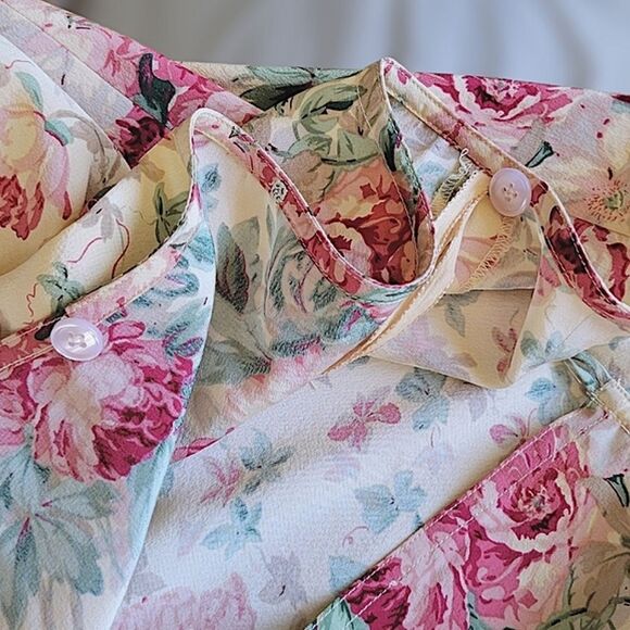 Vtg 90s LRL silk ecru floral wrap skirt - Picture 8 of 14